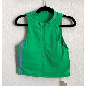 STAX. Women’s Cropped Tank Top S Green Purple 1/4 Zip Mock Neck Stretch